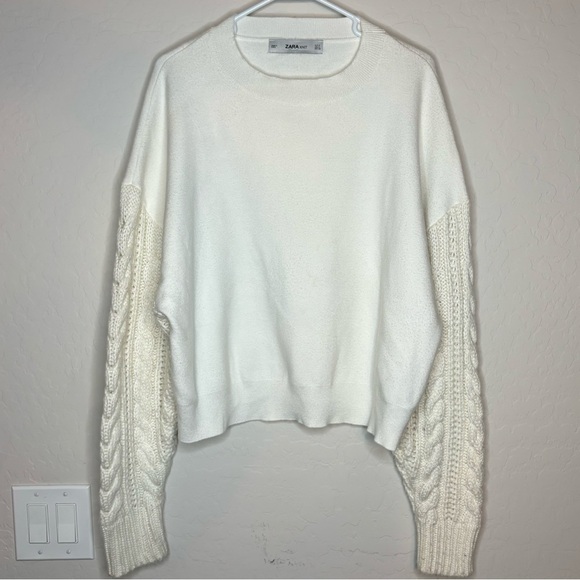 Zara Knit Sweater Women’s Medium Oversized Off-white Cream Cable Knit Sleeve - Picture 2 of 8